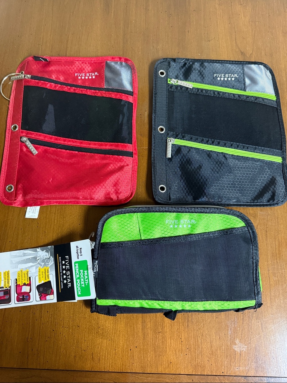 NWT - Five Star Green Pencil Pouch & Two Binder pouches